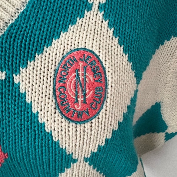 Vintage Argyle turquoise and pink sweater vest “North Jersey Country Club” - Picture 4 of 9